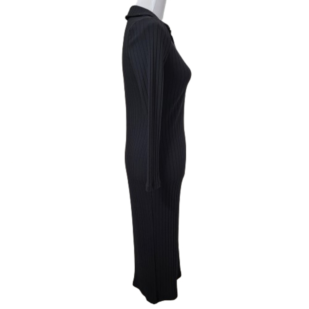 Old Navy Black Fitted Rib-Knit Polo Dress, Long Sleeve, Size XS, NEW with Tag - Picture 5 of 14